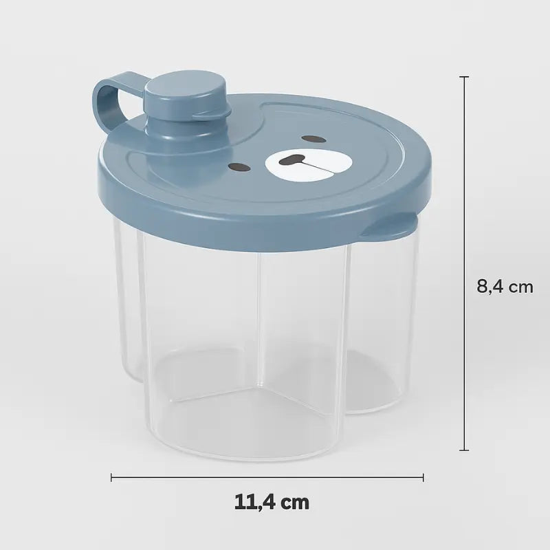 porta leite em pó portátil azul com estampa de ursinho