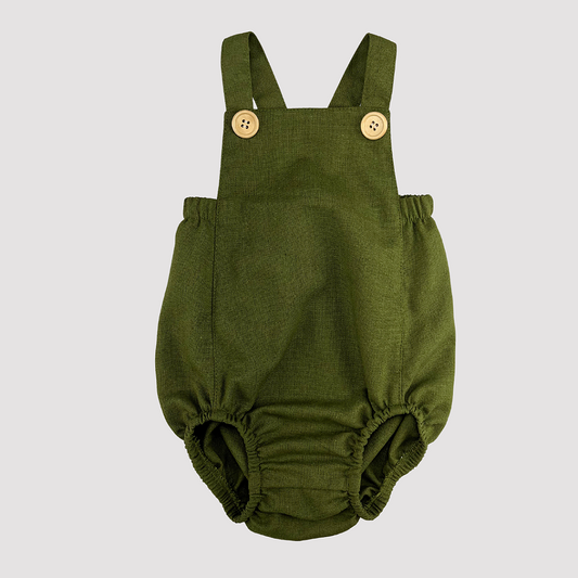 Romper Bebê Tradicional Linho Verde Musgo