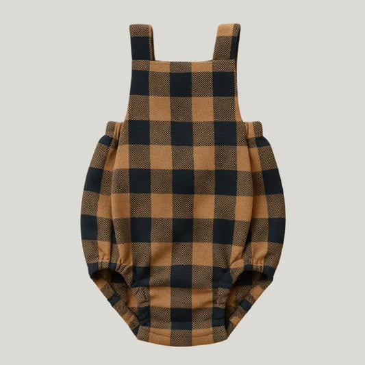 romper bebê flanelado xadrez caramelo manga longa

