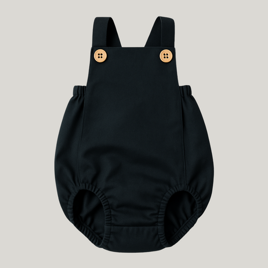 romper bebê preto tradicional em linho elegante
