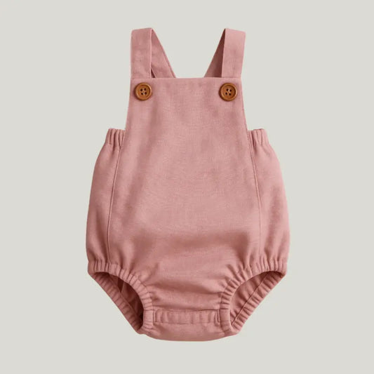 romper bebê tradicional de linho rosa claro elegante

