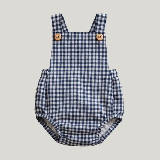 romper bebê xadrez azul marinho confortável e elegante

