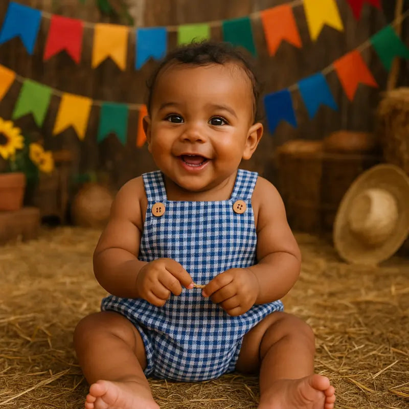 roupa clássica azul escuro para bebê menino com estampa xadrez

