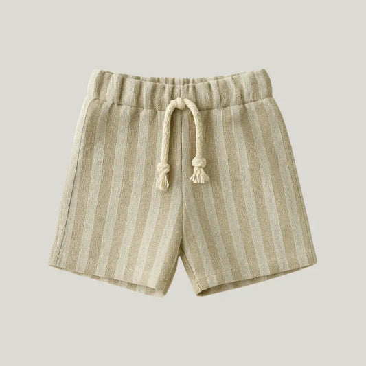 short bebê listrado bege de linho leve

