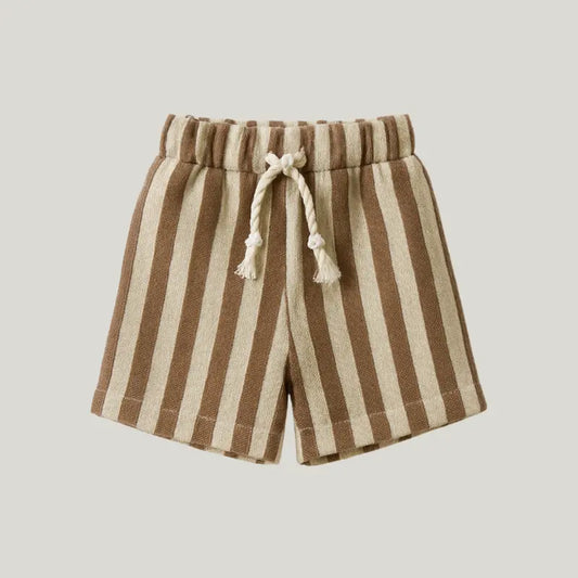 short bebê listrado caramelo de linho confortável