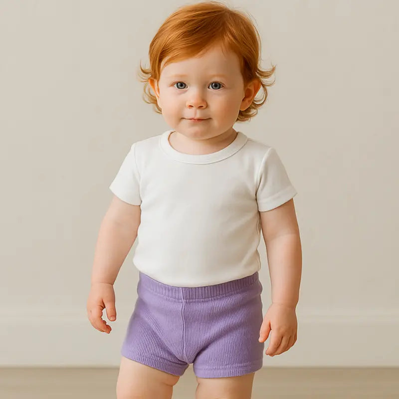 short bebê menina canelado lilás para verão

