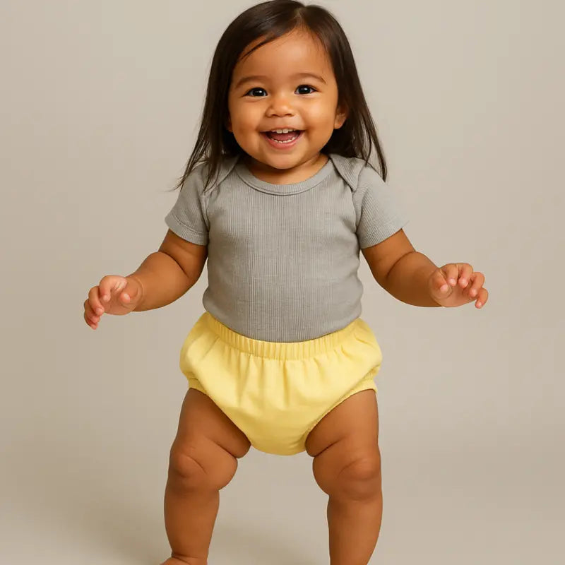 shortinho linho bebê amarelo pastel para verão


