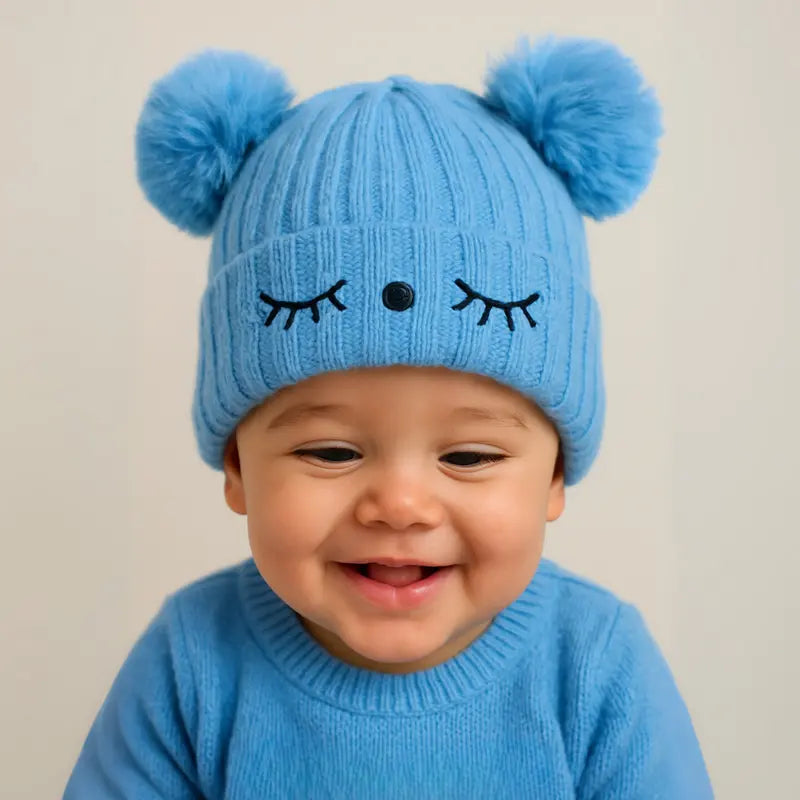 touca azul bebê para inverno com toque macio

