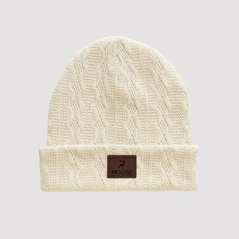 touca de tricot off white com trama trançada para bebê

